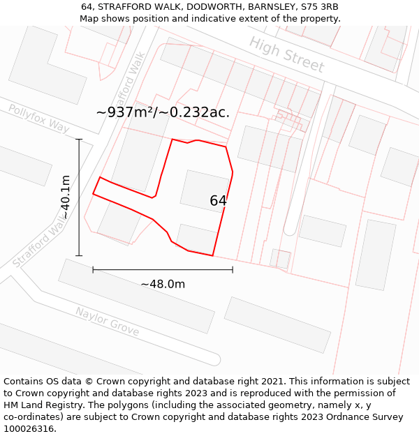 64, STRAFFORD WALK, DODWORTH, BARNSLEY, S75 3RB: Plot and title map