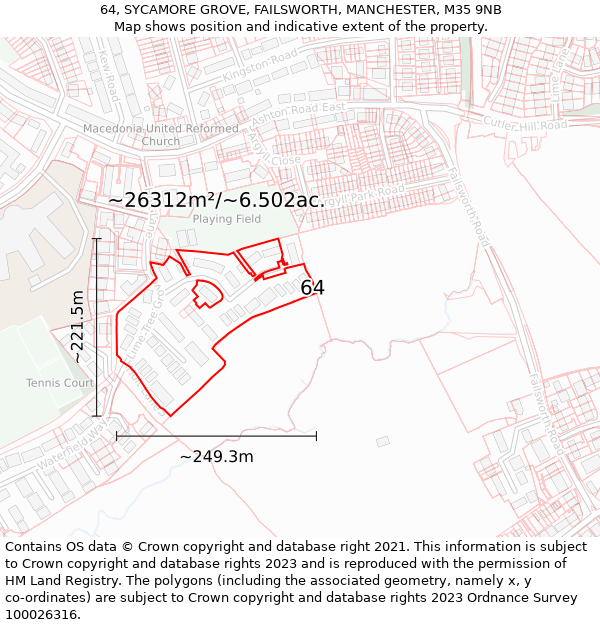 64, SYCAMORE GROVE, FAILSWORTH, MANCHESTER, M35 9NB: Plot and title map