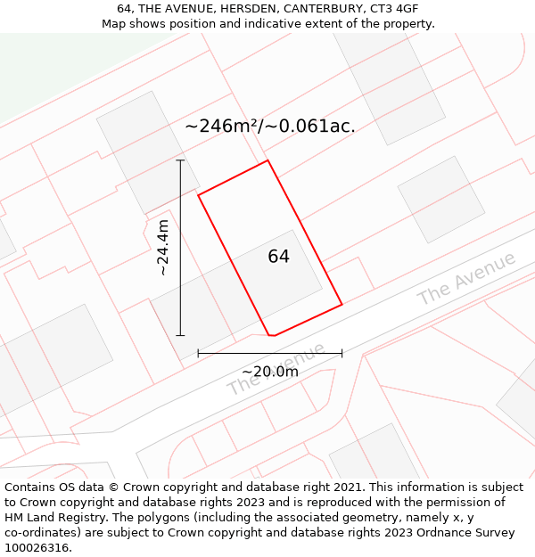 64, THE AVENUE, HERSDEN, CANTERBURY, CT3 4GF: Plot and title map