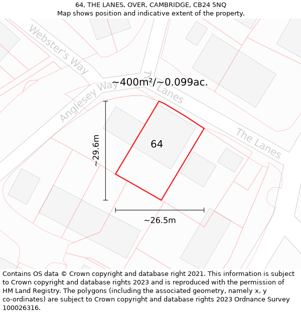 64, THE LANES, OVER, CAMBRIDGE, CB24 5NQ: Plot and title map