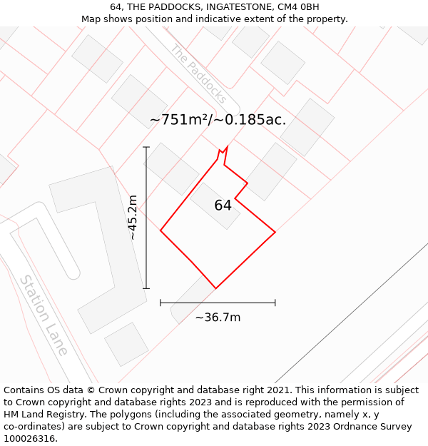 64, THE PADDOCKS, INGATESTONE, CM4 0BH: Plot and title map