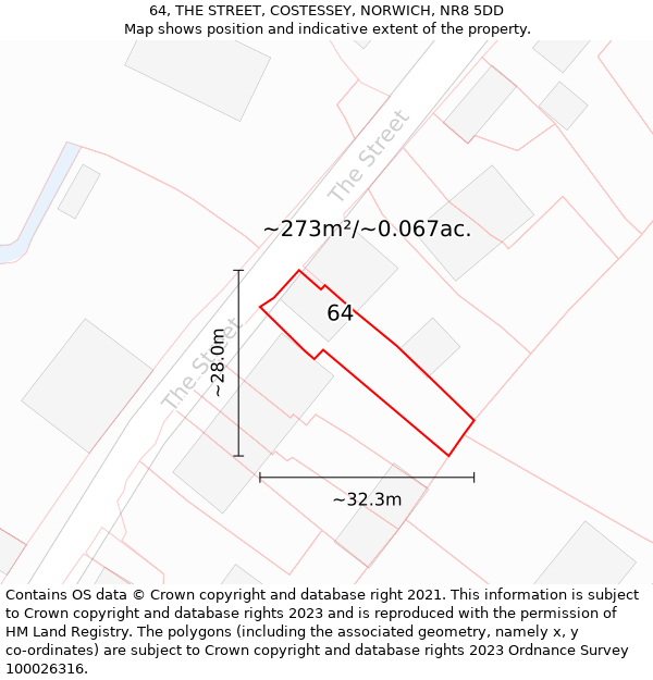 64, THE STREET, COSTESSEY, NORWICH, NR8 5DD: Plot and title map