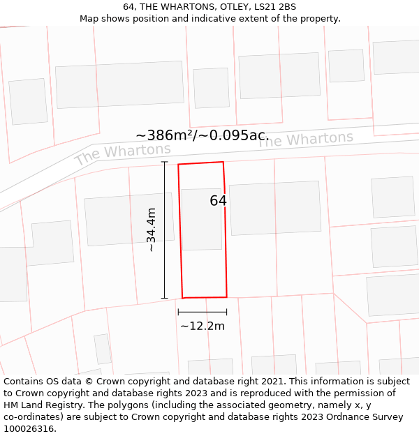 64, THE WHARTONS, OTLEY, LS21 2BS: Plot and title map