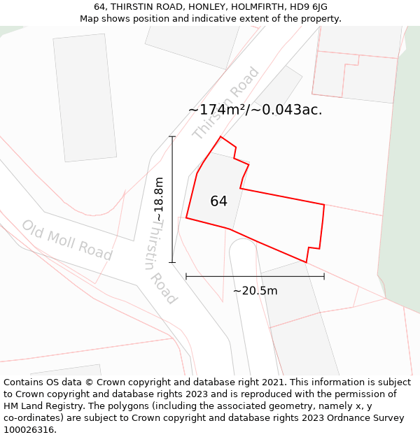 64, THIRSTIN ROAD, HONLEY, HOLMFIRTH, HD9 6JG: Plot and title map