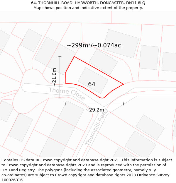 64, THORNHILL ROAD, HARWORTH, DONCASTER, DN11 8LQ: Plot and title map