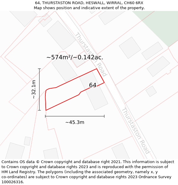 64, THURSTASTON ROAD, HESWALL, WIRRAL, CH60 6RX: Plot and title map