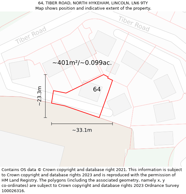 64, TIBER ROAD, NORTH HYKEHAM, LINCOLN, LN6 9TY: Plot and title map