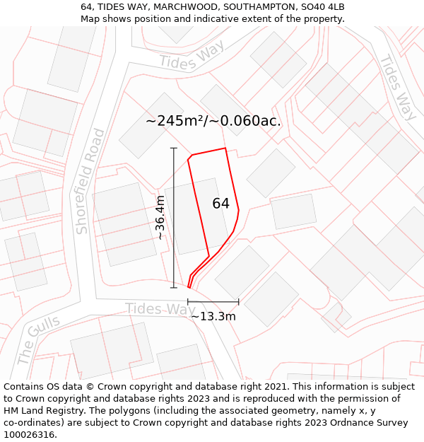 64, TIDES WAY, MARCHWOOD, SOUTHAMPTON, SO40 4LB: Plot and title map