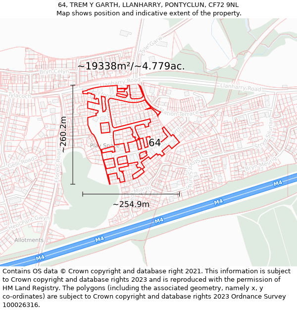 64, TREM Y GARTH, LLANHARRY, PONTYCLUN, CF72 9NL: Plot and title map