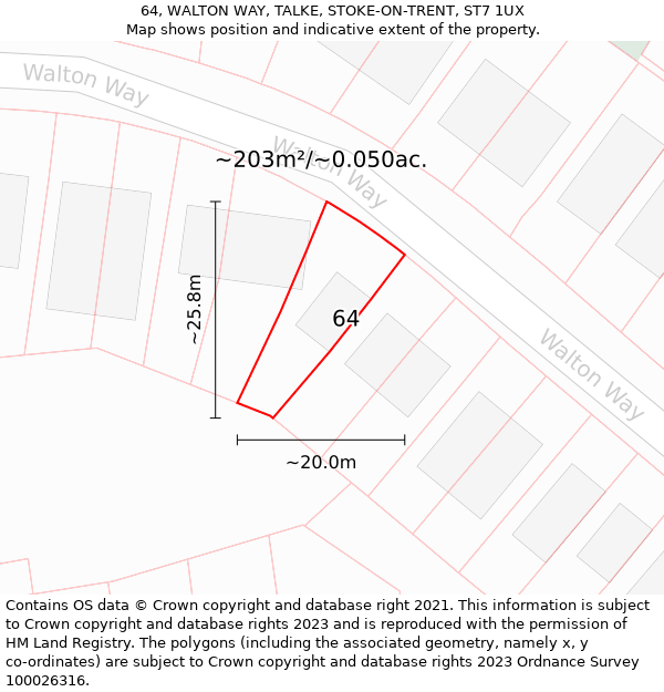 64, WALTON WAY, TALKE, STOKE-ON-TRENT, ST7 1UX: Plot and title map