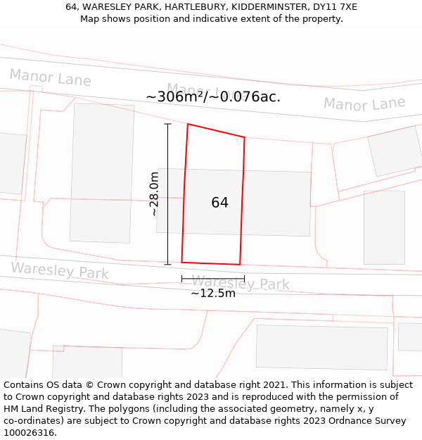 64, WARESLEY PARK, HARTLEBURY, KIDDERMINSTER, DY11 7XE: Plot and title map