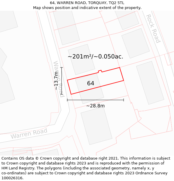 64, WARREN ROAD, TORQUAY, TQ2 5TL: Plot and title map