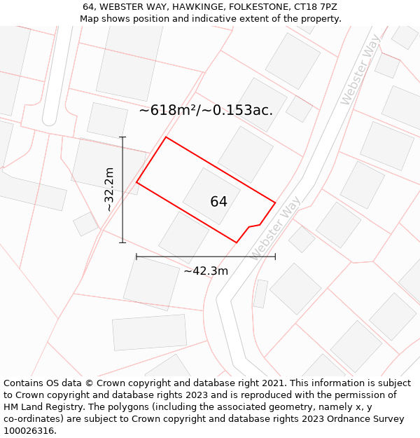 64, WEBSTER WAY, HAWKINGE, FOLKESTONE, CT18 7PZ: Plot and title map