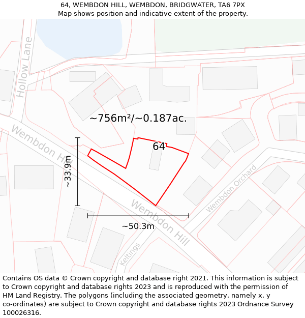 64, WEMBDON HILL, WEMBDON, BRIDGWATER, TA6 7PX: Plot and title map