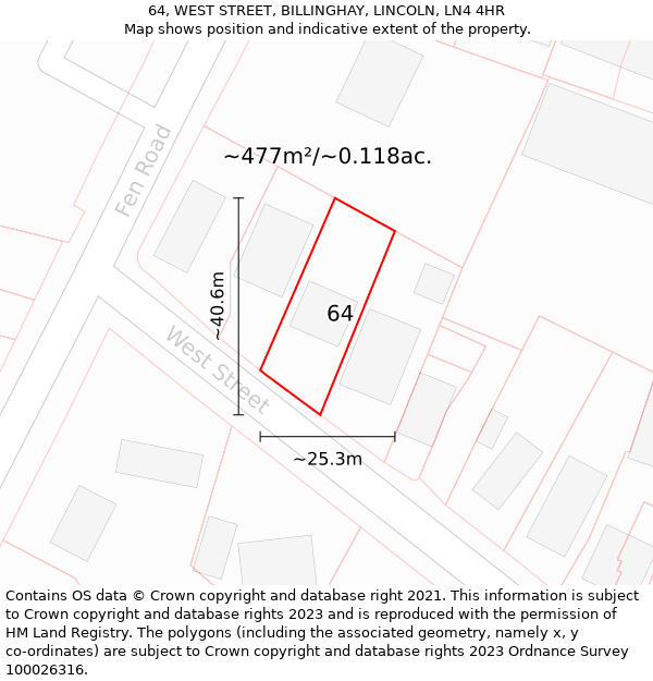 64, WEST STREET, BILLINGHAY, LINCOLN, LN4 4HR: Plot and title map
