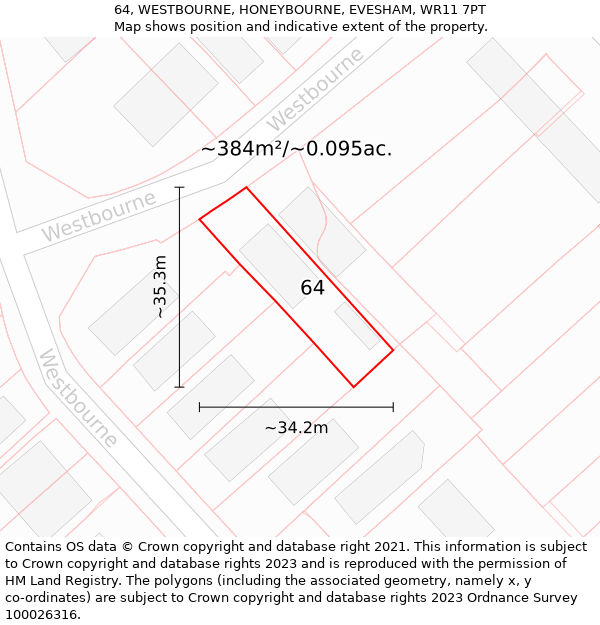 64, WESTBOURNE, HONEYBOURNE, EVESHAM, WR11 7PT: Plot and title map