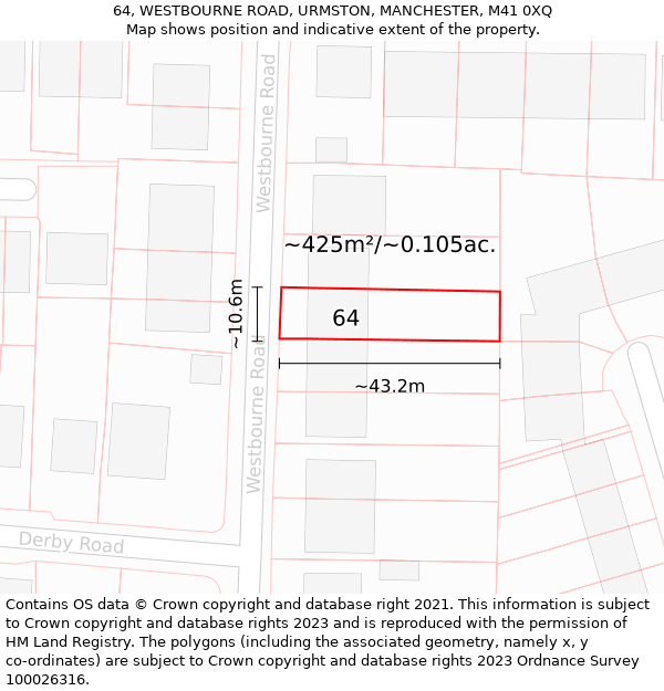 64, WESTBOURNE ROAD, URMSTON, MANCHESTER, M41 0XQ: Plot and title map