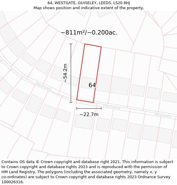 64, WESTGATE, GUISELEY, LEEDS, LS20 8HJ: Plot and title map