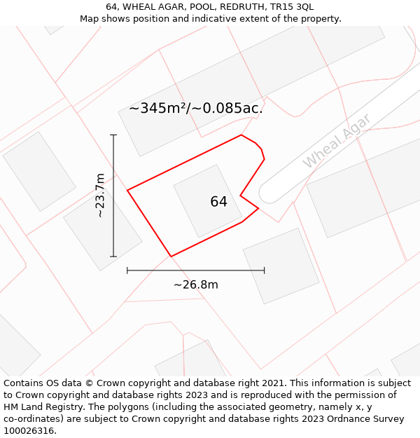 64, WHEAL AGAR, POOL, REDRUTH, TR15 3QL: Plot and title map