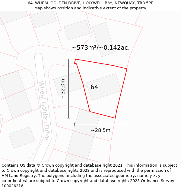 64, WHEAL GOLDEN DRIVE, HOLYWELL BAY, NEWQUAY, TR8 5PE: Plot and title map