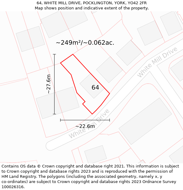 64, WHITE MILL DRIVE, POCKLINGTON, YORK, YO42 2FR: Plot and title map