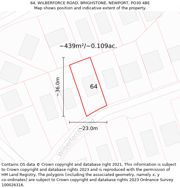 64, WILBERFORCE ROAD, BRIGHSTONE, NEWPORT, PO30 4BE: Plot and title map