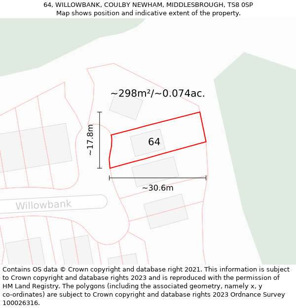 64, WILLOWBANK, COULBY NEWHAM, MIDDLESBROUGH, TS8 0SP: Plot and title map