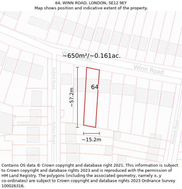 64, WINN ROAD, LONDON, SE12 9EY: Plot and title map