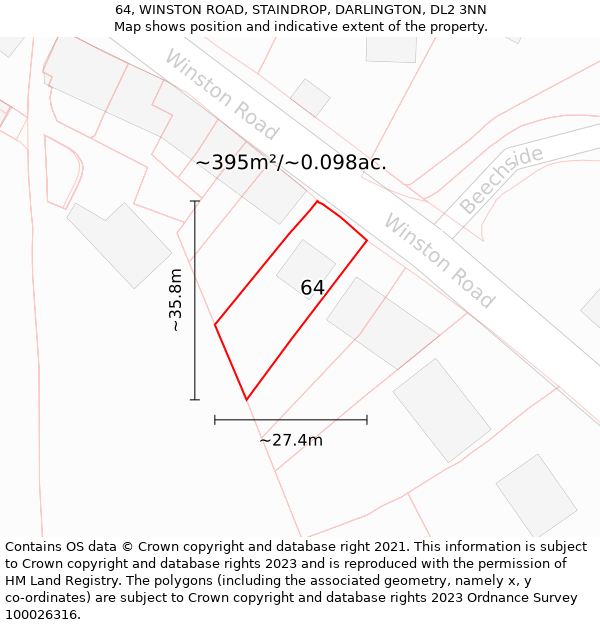 64, WINSTON ROAD, STAINDROP, DARLINGTON, DL2 3NN: Plot and title map