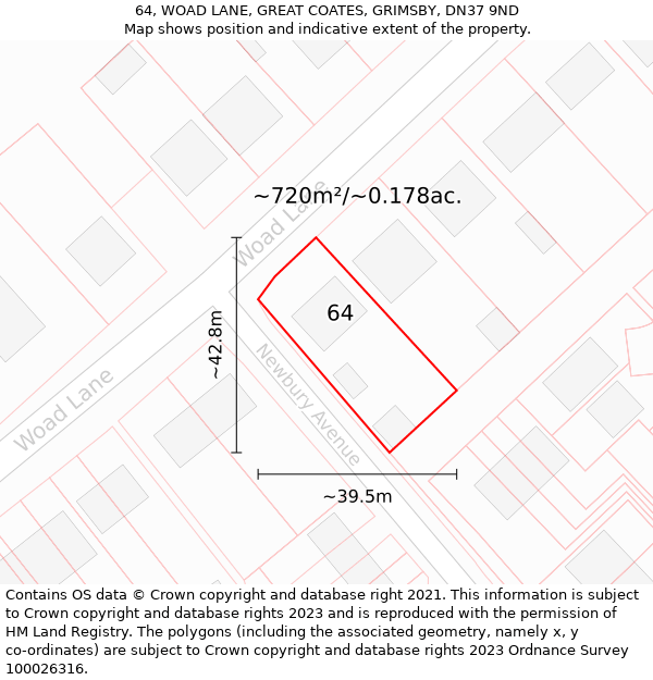 64, WOAD LANE, GREAT COATES, GRIMSBY, DN37 9ND: Plot and title map