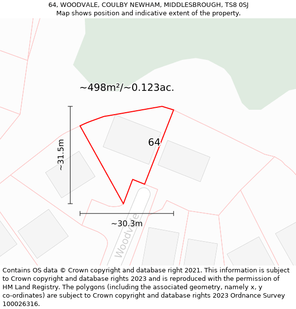 64, WOODVALE, COULBY NEWHAM, MIDDLESBROUGH, TS8 0SJ: Plot and title map