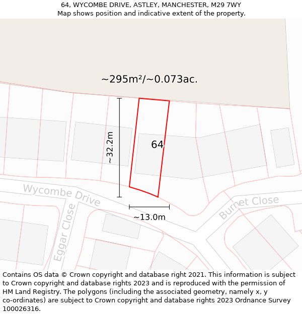 64, WYCOMBE DRIVE, ASTLEY, MANCHESTER, M29 7WY: Plot and title map