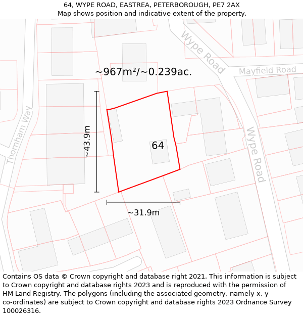 64, WYPE ROAD, EASTREA, PETERBOROUGH, PE7 2AX: Plot and title map