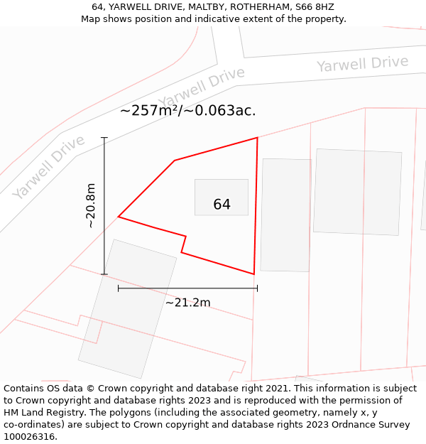 64, YARWELL DRIVE, MALTBY, ROTHERHAM, S66 8HZ: Plot and title map