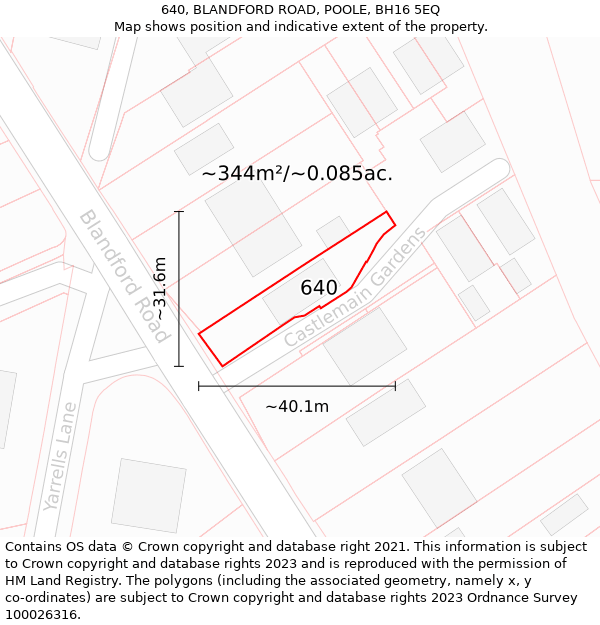 640, BLANDFORD ROAD, POOLE, BH16 5EQ: Plot and title map