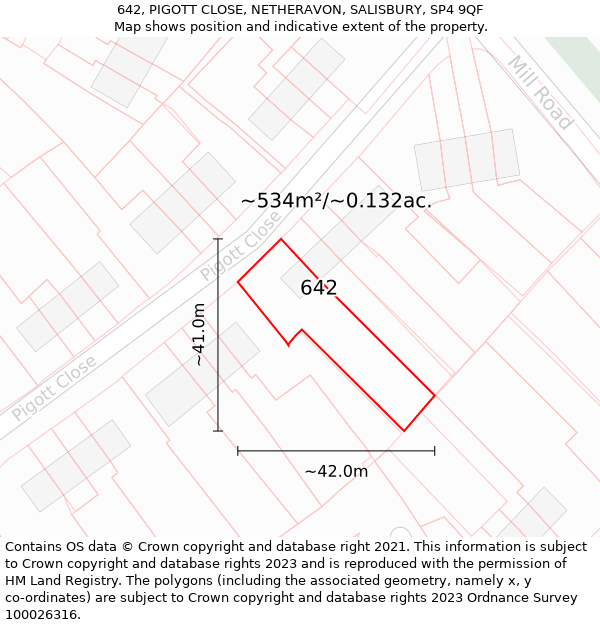 642, PIGOTT CLOSE, NETHERAVON, SALISBURY, SP4 9QF: Plot and title map