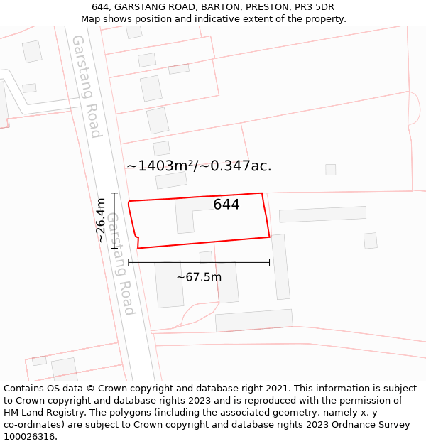 644, GARSTANG ROAD, BARTON, PRESTON, PR3 5DR: Plot and title map