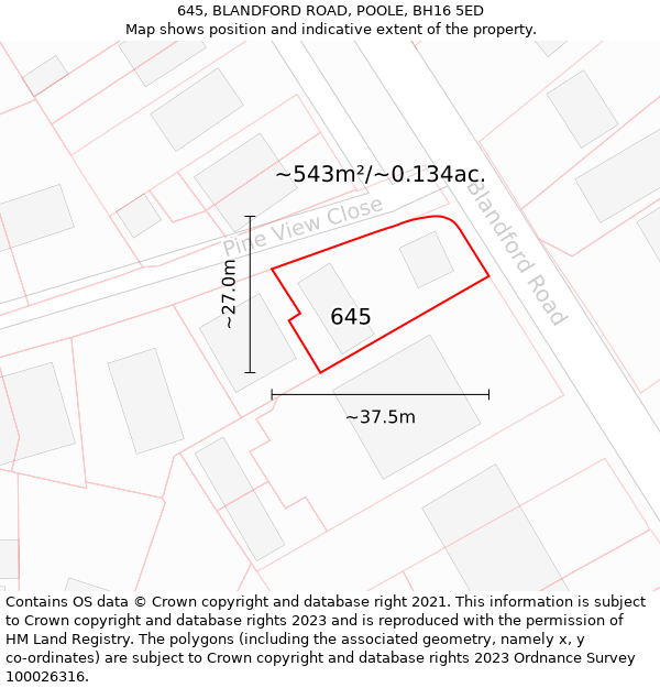 645, BLANDFORD ROAD, POOLE, BH16 5ED: Plot and title map