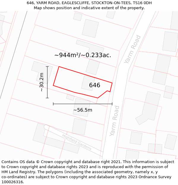 646, YARM ROAD, EAGLESCLIFFE, STOCKTON-ON-TEES, TS16 0DH: Plot and title map