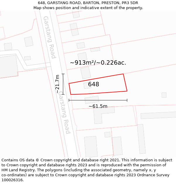 648, GARSTANG ROAD, BARTON, PRESTON, PR3 5DR: Plot and title map