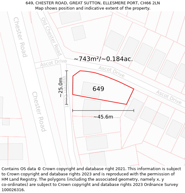 649, CHESTER ROAD, GREAT SUTTON, ELLESMERE PORT, CH66 2LN: Plot and title map