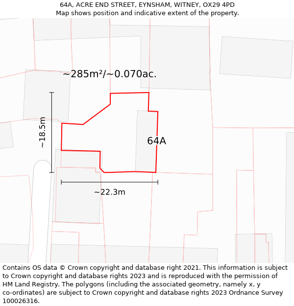 64A, ACRE END STREET, EYNSHAM, WITNEY, OX29 4PD: Plot and title map