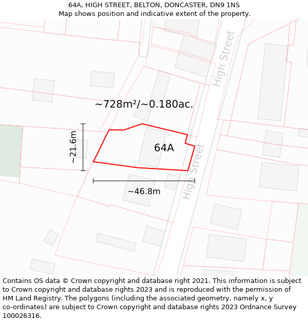 64A, HIGH STREET, BELTON, DONCASTER, DN9 1NS: Plot and title map