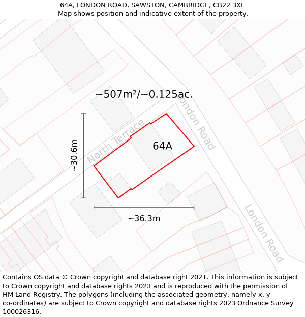 64A, LONDON ROAD, SAWSTON, CAMBRIDGE, CB22 3XE: Plot and title map