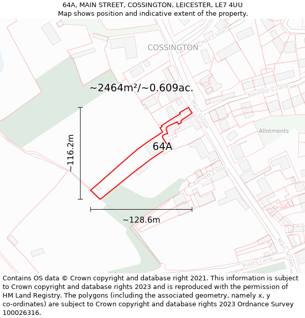 64A, MAIN STREET, COSSINGTON, LEICESTER, LE7 4UU: Plot and title map