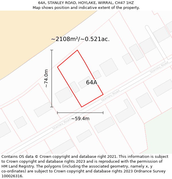 64A, STANLEY ROAD, HOYLAKE, WIRRAL, CH47 1HZ: Plot and title map