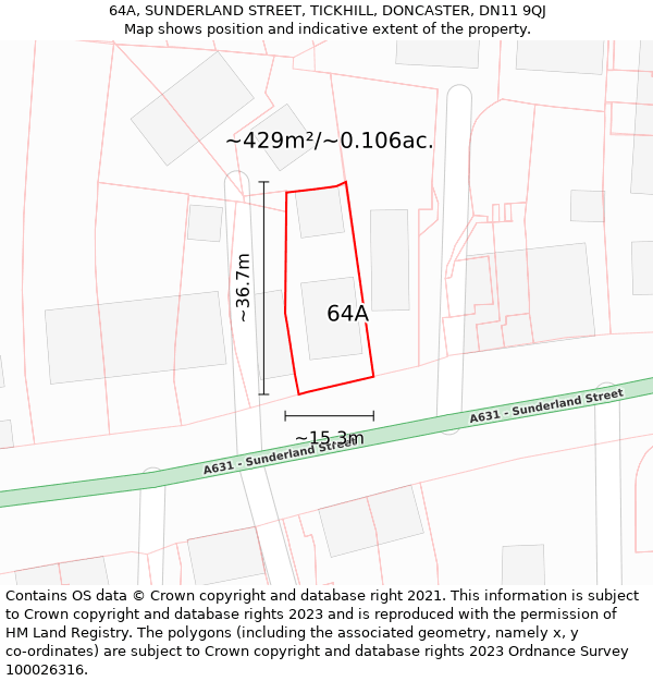 64A, SUNDERLAND STREET, TICKHILL, DONCASTER, DN11 9QJ: Plot and title map