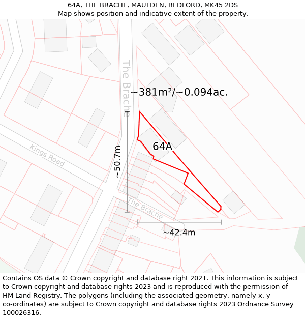 64A, THE BRACHE, MAULDEN, BEDFORD, MK45 2DS: Plot and title map