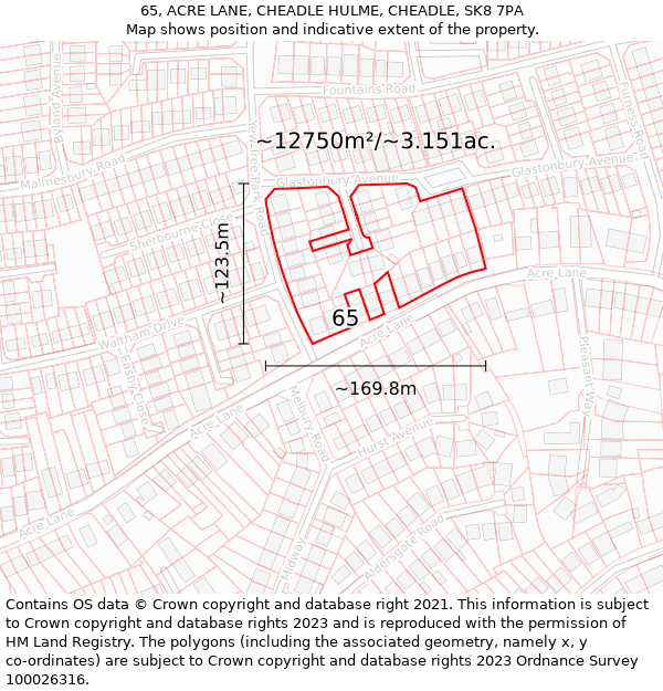 65, ACRE LANE, CHEADLE HULME, CHEADLE, SK8 7PA: Plot and title map