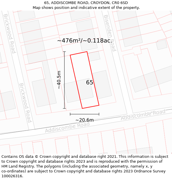65, ADDISCOMBE ROAD, CROYDON, CR0 6SD: Plot and title map